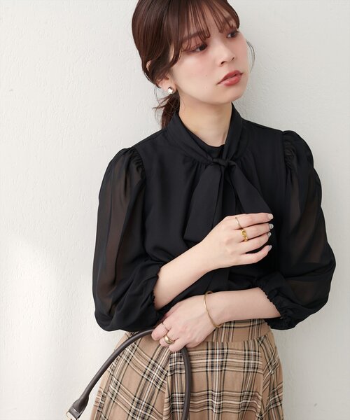 natural couture（ナチュラルクチュール）の「異素材使いお上品ボウタイブラウス（シャツ/ブラウス・レディース・その他1/ピンク/グレイッシュベージュ/アイボリー/ブラック・FREE）」の13枚目の写真