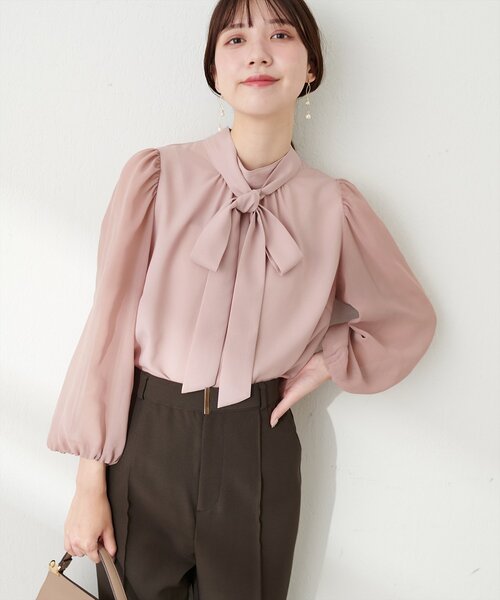 natural couture（ナチュラルクチュール）の「異素材使いお上品ボウタイブラウス（シャツ/ブラウス・レディース・その他1/ピンク/グレイッシュベージュ/アイボリー/ブラック・FREE）」の21枚目の写真