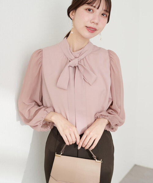 natural couture（ナチュラルクチュール）の「異素材使いお上品ボウタイブラウス（シャツ/ブラウス・レディース・その他1/ピンク/グレイッシュベージュ/アイボリー/ブラック・FREE）」の19枚目の写真