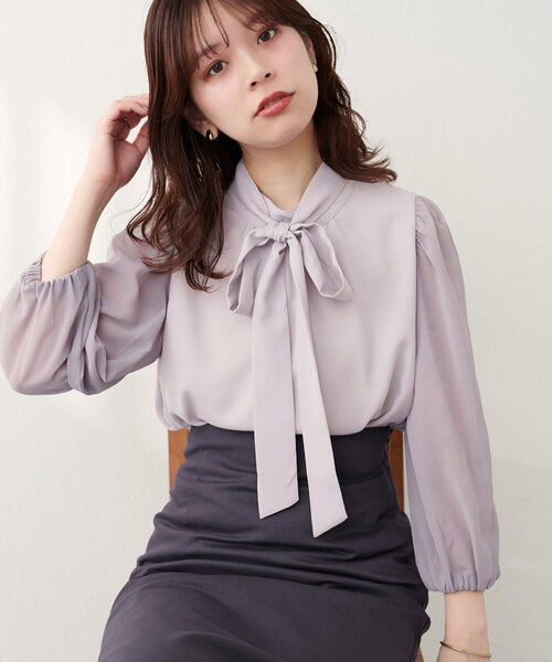 natural couture（ナチュラルクチュール）の「異素材使いお上品ボウタイブラウス（シャツ/ブラウス・レディース・その他1/ピンク/グレイッシュベージュ/アイボリー/ブラック・FREE）」の16枚目の写真