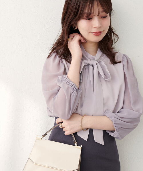 natural couture（ナチュラルクチュール）の「異素材使いお上品ボウタイブラウス（シャツ/ブラウス・レディース・その他1/ピンク/グレイッシュベージュ/アイボリー/ブラック・FREE）」の15枚目の写真