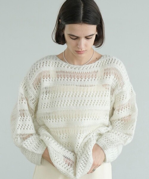 トップス CLANE sheer border mohair knit CLANE SHEER BORDER MOHAIR KNIT