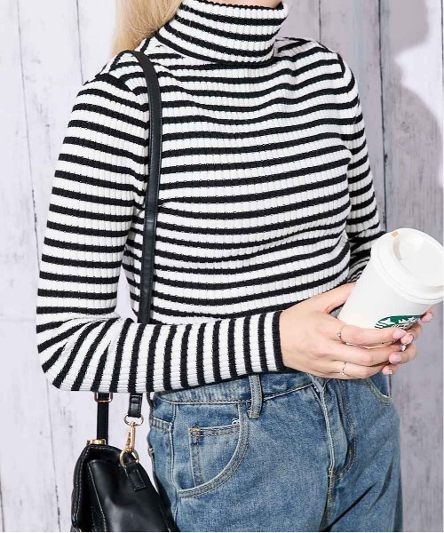 GORGE(ゴージ)の「《美シルエット×防寒》レディース リブニット タートルネック プルオーバー シンプル 秋冬(ニット/セーター・レディース・ブラック×ホワイト/ブラック×グレー/オフホワイト/ブラック系その他/ブラック/ボルドー/ネイビー・F)」の4枚目の写真
