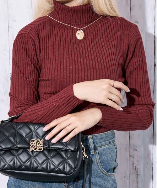 GORGE(ゴージ)の「《美シルエット×防寒》レディース リブニット タートルネック プルオーバー シンプル 秋冬(ニット/セーター・レディース・ブラック×ホワイト/ブラック×グレー/オフホワイト/ブラック系その他/ブラック/ボルドー/ネイビー・F)」の7枚目の写真