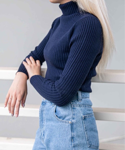 GORGE(ゴージ)の「《美シルエット×防寒》レディース リブニット タートルネック プルオーバー シンプル 秋冬(ニット/セーター・レディース・ブラック×ホワイト/ブラック×グレー/オフホワイト/ブラック系その他/ブラック/ボルドー/ネイビー・F)」の16枚目の写真