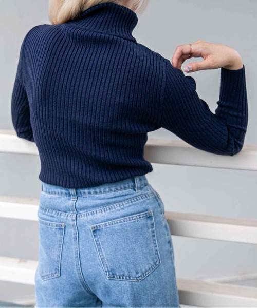 GORGE(ゴージ)の「《美シルエット×防寒》レディース リブニット タートルネック プルオーバー シンプル 秋冬(ニット/セーター・レディース・ブラック×ホワイト/ブラック×グレー/オフホワイト/ブラック系その他/ブラック/ボルドー/ネイビー・F)」の17枚目の写真