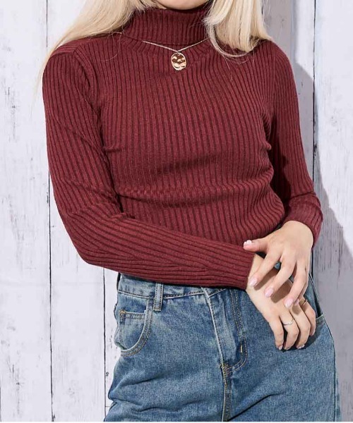GORGE(ゴージ)の「《美シルエット×防寒》レディース リブニット タートルネック プルオーバー シンプル 秋冬(ニット/セーター・レディース・ブラック×ホワイト/ブラック×グレー/オフホワイト/ブラック系その他/ブラック/ボルドー/ネイビー・F)」の18枚目の写真