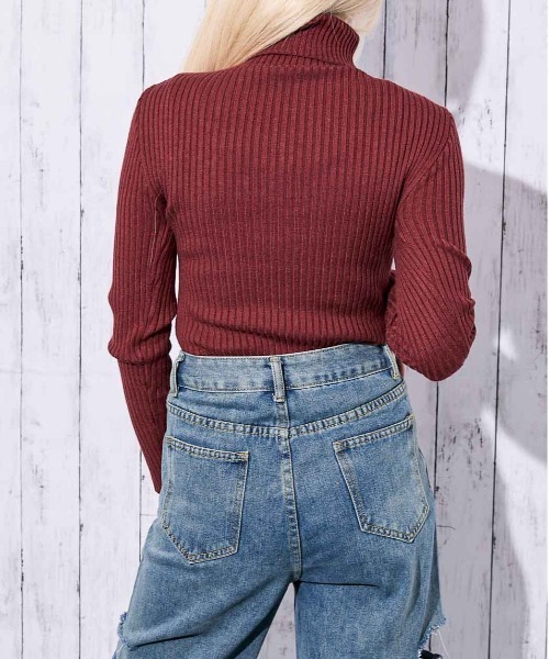 GORGE(ゴージ)の「《美シルエット×防寒》レディース リブニット タートルネック プルオーバー シンプル 秋冬(ニット/セーター・レディース・ブラック×ホワイト/ブラック×グレー/オフホワイト/ブラック系その他/ブラック/ボルドー/ネイビー・F)」の20枚目の写真