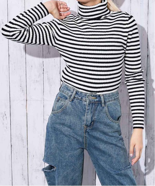 GORGE(ゴージ)の「《美シルエット×防寒》レディース リブニット タートルネック プルオーバー シンプル 秋冬(ニット/セーター・レディース・ブラック×ホワイト/ブラック×グレー/オフホワイト/ブラック系その他/ブラック/ボルドー/ネイビー・F)」の21枚目の写真
