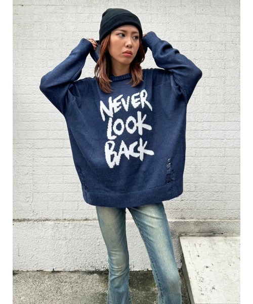 EGOIST（エゴイスト）の「ロゴダメージニットフーディ（ニット/セーター・レディース・ブルー/ホワイト/ブラック・FREE）」の3枚目の写真