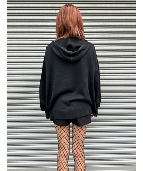 EGOIST（エゴイスト）の「ロゴダメージニットフーディ（ニット/セーター・レディース・ブルー/ホワイト/ブラック・FREE）」の6枚目の写真