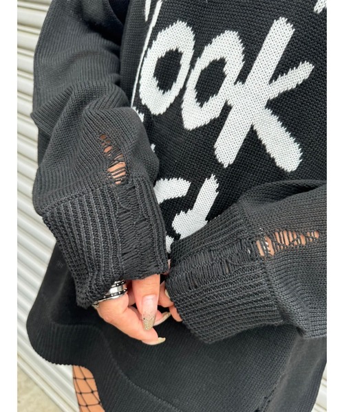 EGOIST（エゴイスト）の「ロゴダメージニットフーディ（ニット/セーター・レディース・ブルー/ホワイト/ブラック・FREE）」の7枚目の写真