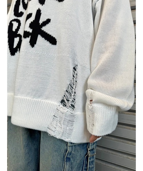 EGOIST（エゴイスト）の「ロゴダメージニットフーディ（ニット/セーター・レディース・ブルー/ホワイト/ブラック・FREE）」の8枚目の写真
