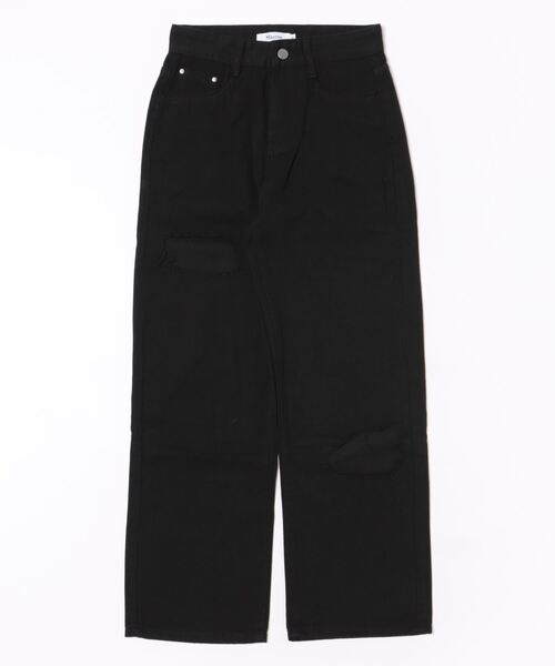 Mayree(メイリー)の「【Mayree】アシンメトリー ダメージ加工 ワイド デニム パンツ(デニムパンツ・レディース・ブラック・SMALL/MEDIUM/LARGE)」の5枚目の写真