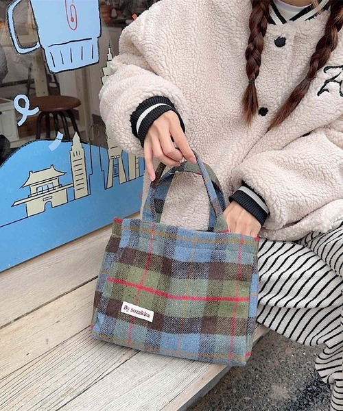 Mignonjour(ミニョンジュール)の「Mignonjour/チェック柄ミニトートバッグ M2557(トートバッグ・レディース・ブルー/グリーン/ブラウン/ダークブラウン/グレー/その他1/その他2/その他3・FREE)」の5枚目の写真