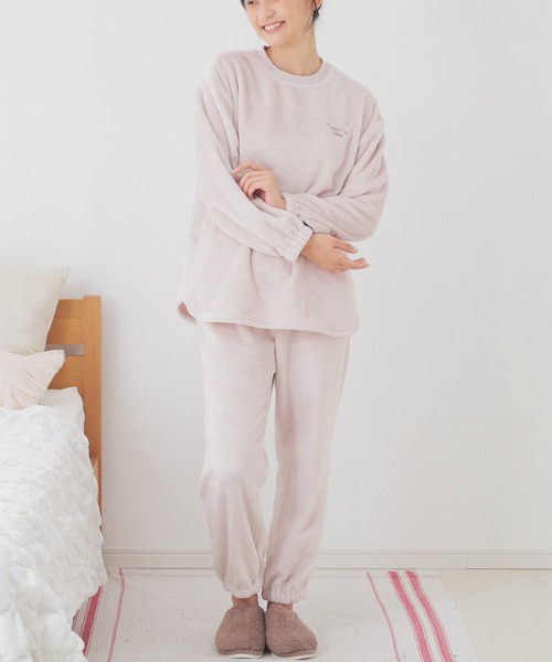 Honeys(ハニーズ)の「【ハニぽか】チュニック丈ルームウェア(上下セット)(ルームウェア/パジャマ・レディース・ホワイト/ピンク/イエロー/ホワイト×グリーン/ブルー・S/M/L/LL)」の5枚目の写真