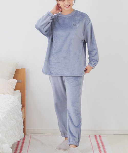 Honeys(ハニーズ)の「【ハニぽか】チュニック丈ルームウェア(上下セット)(ルームウェア/パジャマ・レディース・ホワイト/ピンク/イエロー/ホワイト×グリーン/ブルー・S/M/L/LL)」の3枚目の写真