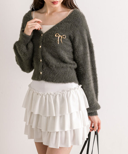 OLIVE des OLIVE(オリーブデオリーブ)の「ブローチ付フェザーカーディガン(カーディガン/ボレロ・レディース・オフホワイト/チャコールグレー/ピンク/モカ・FREE)」の18枚目の写真