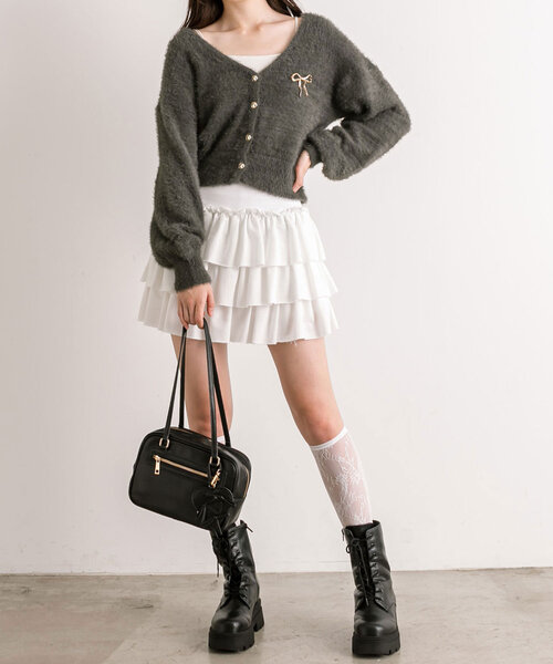 OLIVE des OLIVE(オリーブデオリーブ)の「ブローチ付フェザーカーディガン(カーディガン/ボレロ・レディース・オフホワイト/チャコールグレー/ピンク/モカ・FREE)」の19枚目の写真