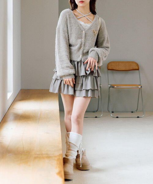 OLIVE des OLIVE(オリーブデオリーブ)の「ブローチ付フェザーカーディガン(カーディガン/ボレロ・レディース・オフホワイト/チャコールグレー/ピンク/モカ・FREE)」の22枚目の写真