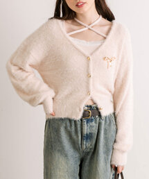 ブローチ付フェザーカーディガン