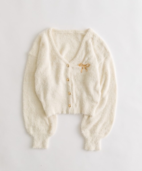 OLIVE des OLIVE(オリーブデオリーブ)の「ブローチ付フェザーカーディガン(カーディガン/ボレロ・レディース・オフホワイト/チャコールグレー/ピンク/モカ・FREE)」の5枚目の写真