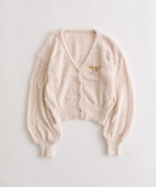 OLIVE des OLIVE(オリーブデオリーブ)の「ブローチ付フェザーカーディガン(カーディガン/ボレロ・レディース・オフホワイト/チャコールグレー/ピンク/モカ・FREE)」の7枚目の写真