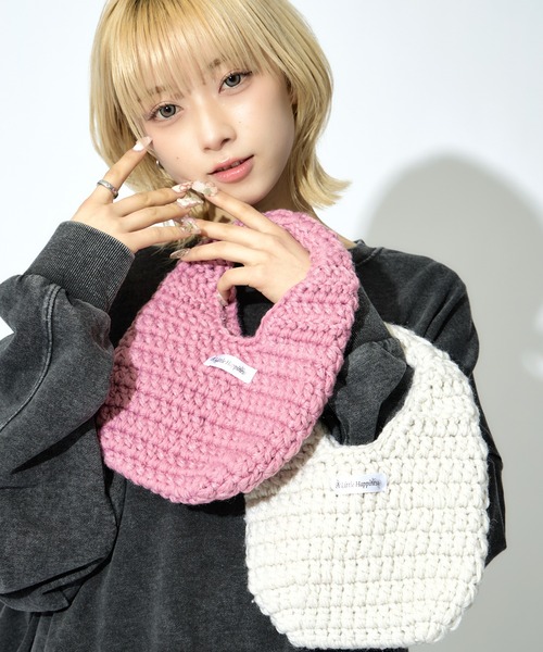 A Little Happiness（アリトルハピネス）の「Knit Bag（ハンドバッグ・レディース・ブラック/グリーン/ピンク/ホワイト・FREE）」の10枚目の写真