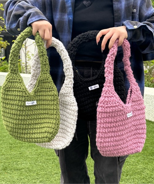 A Little Happiness（アリトルハピネス）の「Knit Bag（ハンドバッグ・レディース・ブラック/グリーン/ピンク/ホワイト・FREE）」の19枚目の写真