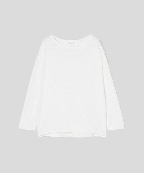 three dots(スリードッツ)の「パウダリーコットン 長袖ボートネックTシャツ(Tシャツ/カットソー・レディース・ホワイト/ブラック・SMALL/X-SMALL)」の3枚目の写真