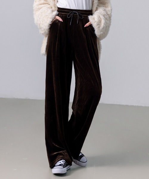 レディース ベロア調スリークイージーワイドパンツ（その他パンツ