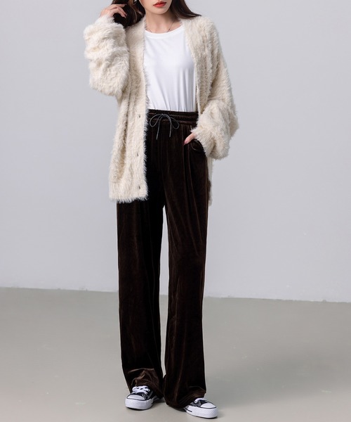 DAY CLOSET（デイ クローゼット）の「レディース ベロア調スリークイージーワイドパンツ（その他パンツ・レディース・ネイビー/ブラック/ダークブラウン・M/L/XL）」の15枚目の写真