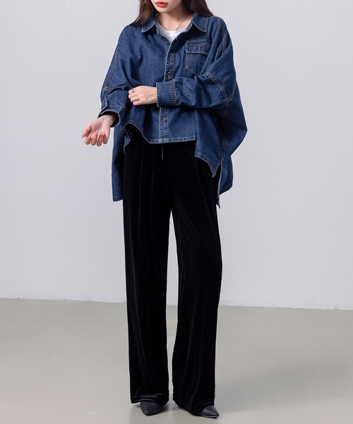 DAY CLOSET（デイ クローゼット）の「レディース ベロア調スリークイージーワイドパンツ（その他パンツ・レディース・ネイビー/ブラック/ダークブラウン・M/L/XL）」の5枚目の写真