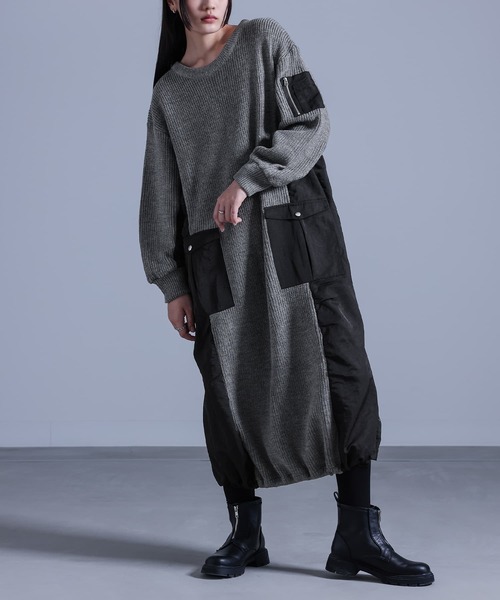 kOhAKU（コハク）の「『布帛切替ニットワンピース』（ワンピース・レディース・杢グレー/ブラック・FREE）」の2枚目の写真