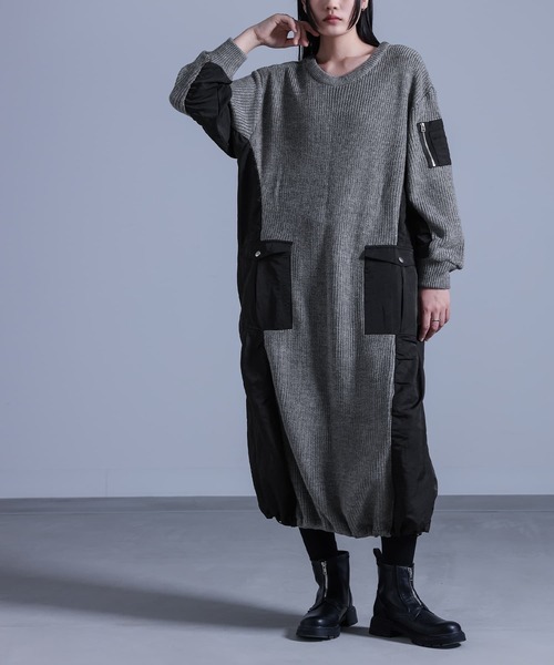 kOhAKU（コハク）の「『布帛切替ニットワンピース』（ワンピース・レディース・杢グレー/ブラック・FREE）」の3枚目の写真
