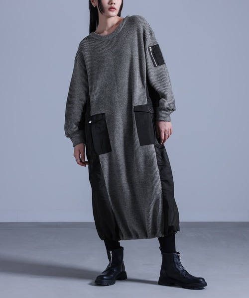 kOhAKU（コハク）の「『布帛切替ニットワンピース』（ワンピース・レディース・杢グレー/ブラック・FREE）」の4枚目の写真