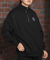 裏起毛 ロゴ刺繍 ハーフジップ スウェット / Half-zip sweatshirt with logo embroidery