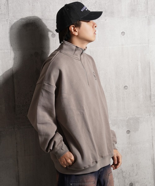 1111clothing(ワンフォークロージング)の「裏起毛 ロゴ刺繍 ハーフジップ スウェット / Half-zip sweatshirt with logo embroidery(スウェット・メンズ・アッシュ/ブラック/グレイッシュベージュ・M/L)」の21枚目の写真