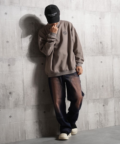 1111clothing(ワンフォークロージング)の「裏起毛 ロゴ刺繍 ハーフジップ スウェット / Half-zip sweatshirt with logo embroidery(スウェット・メンズ・アッシュ/ブラック/グレイッシュベージュ・M/L)」の22枚目の写真