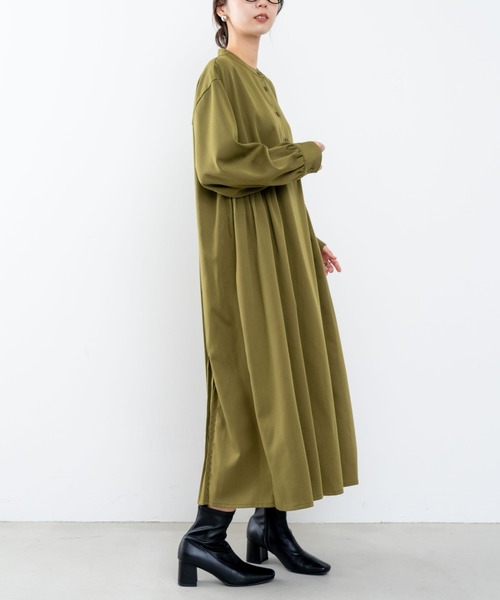 refinedworks（リファインドワークス）の「【refinedworks】 消しプリーツデザインのワンピース（ワンピース・レディース・オリーブ/ブラック・FREE）」の3枚目の写真