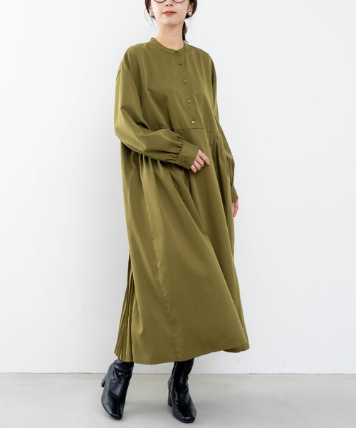 refinedworks（リファインドワークス）の「【refinedworks】 消しプリーツデザインのワンピース（ワンピース・レディース・オリーブ/ブラック・FREE）」の6枚目の写真