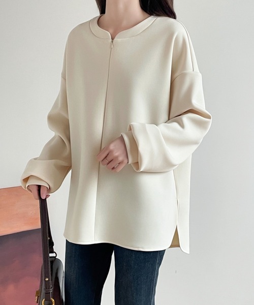 ABITOKYO(アビトーキョー)の「ハーフジップキーネック段ボールスウェット(スウェット・レディース・アイボリー/ブラック/グレー・M/L/XL)」の7枚目の写真