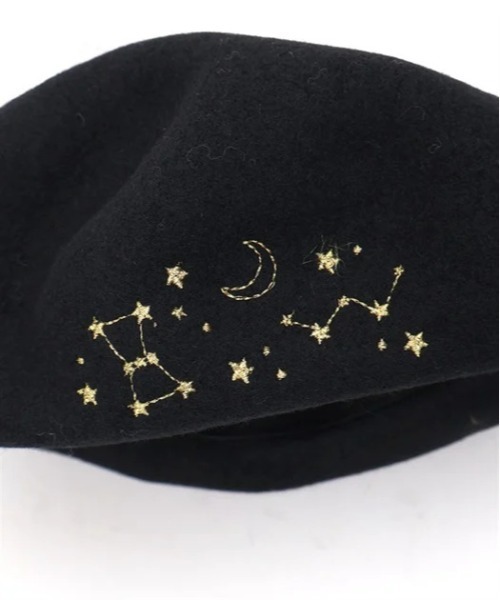 サファイアNEON スカル刺繍 ベレー帽 ブラック LCベレー帽 （ハンチング・キャスケット・ベレー帽）｜ESPERANZA