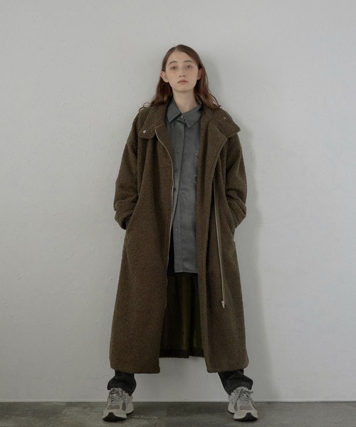 【MINERTE】ring fake wool stand neck rong coat / リングフェイクウールスタンドネックロングコート