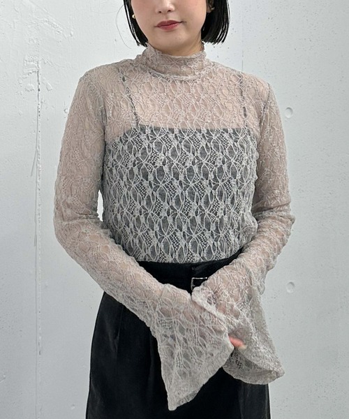 archives（アルシーヴ）の「カットレースハイネックＴＯＰＳ（Tシャツ/カットソー・レディース・ブラック/オフホワイト/グレー・MEDIUM）」の2枚目の写真