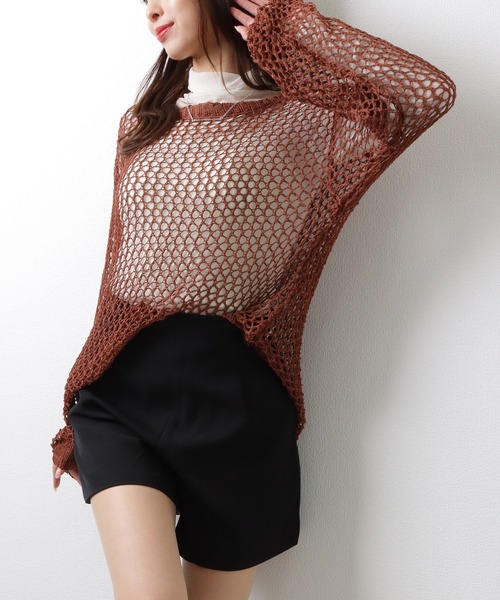 Lace Ladies(レースレディース)の「ラウンドネック スケルトン メッシュ 長袖 トップス(その他トップス・レディース・グレー/ブラック/ベージュ/ホワイト/ブラウン/グリーン・M/XL)」の15枚目の写真