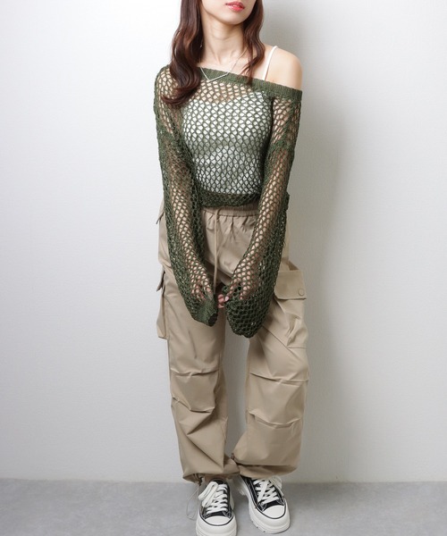 Lace Ladies(レースレディース)の「ラウンドネック スケルトン メッシュ 長袖 トップス(その他トップス・レディース・グレー/ブラック/ベージュ/ホワイト/ブラウン/グリーン・M/XL)」の21枚目の写真