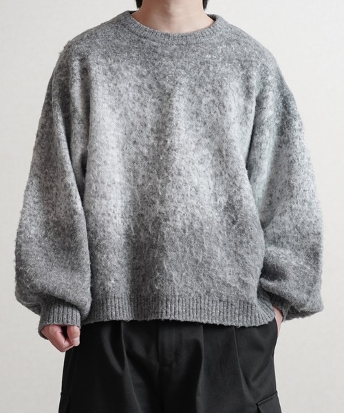 MACHATT◆セーター(厚手)/--/ウール/GRY// セール】クルーネック ワッフル畦編み ニット セーター（ニット