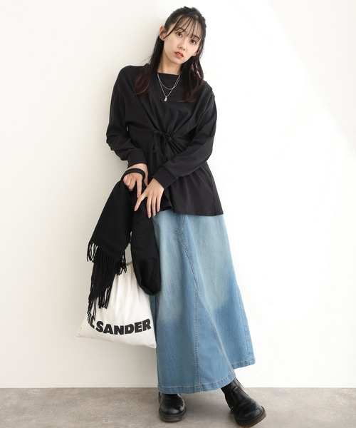 ElegChic(エレグシック)の「ウエストリブセミ タイト デニム スカート (デニムスカート・レディース・ネイビー/ブルー/ネイビー系・M/L/XL/XXL/4L)」の7枚目の写真