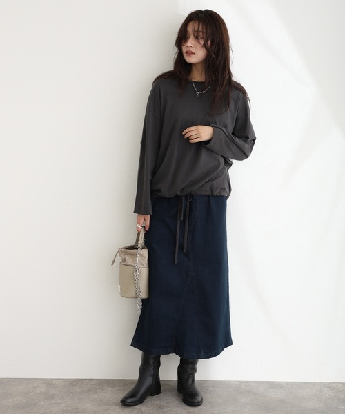 ElegChic(エレグシック)の「ウエストリブセミ タイト デニム スカート (デニムスカート・レディース・ネイビー/ブルー/ネイビー系・M/L/XL/XXL/4L)」の12枚目の写真